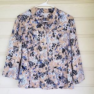 Christopher & Banks petite women size M multicolor linen blend floral 3/4 blazer